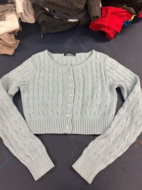 Brandy Melville Light Blue Cable Knit Cropped Cardigan -  Women Sweater